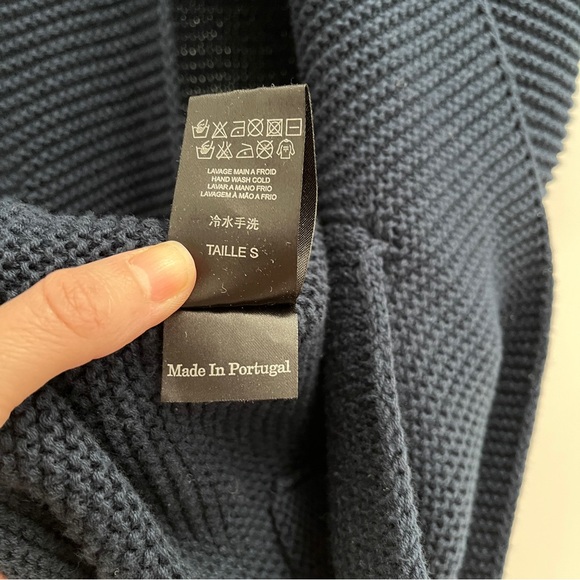 Cop.copine short sleeve cardigan sweater S navy blue rolled hem pockets Portugal - Picture 7 of 9